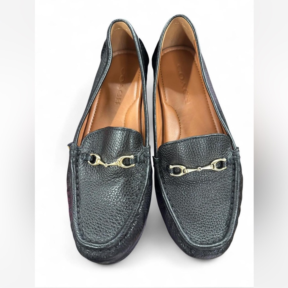 Coach mavis leather black loafers women’s gold buckle